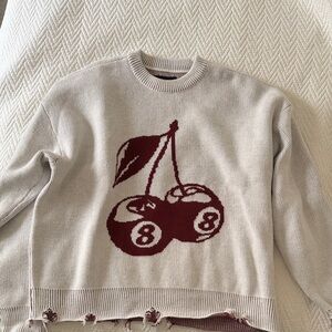 PacSun Cream and Burgundy Knit Sweater